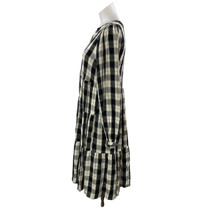 Anthropologie Maeve Amber Black White Plaid Tiered Mini Tunic Shirt Dress Size S
