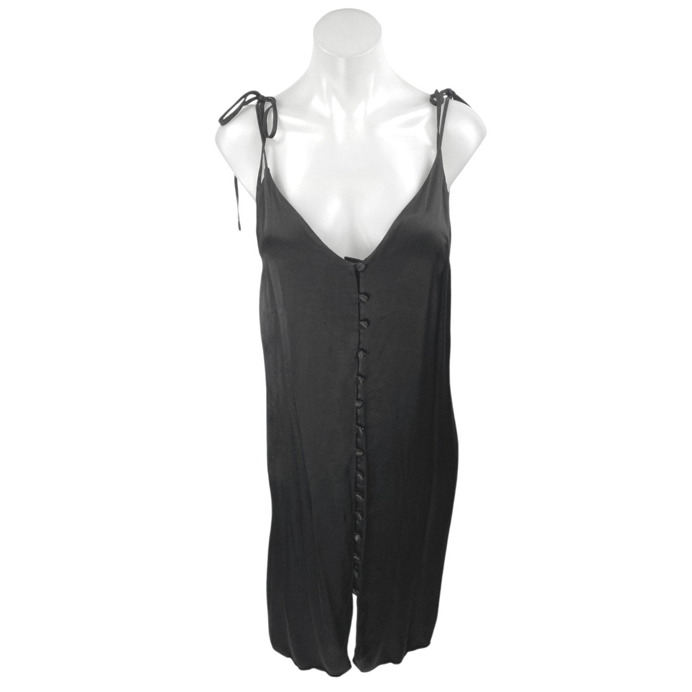 Topshop Black Sleeveless Tie Strap Button Up Cami Tank Mini Slip Dress –  Brie