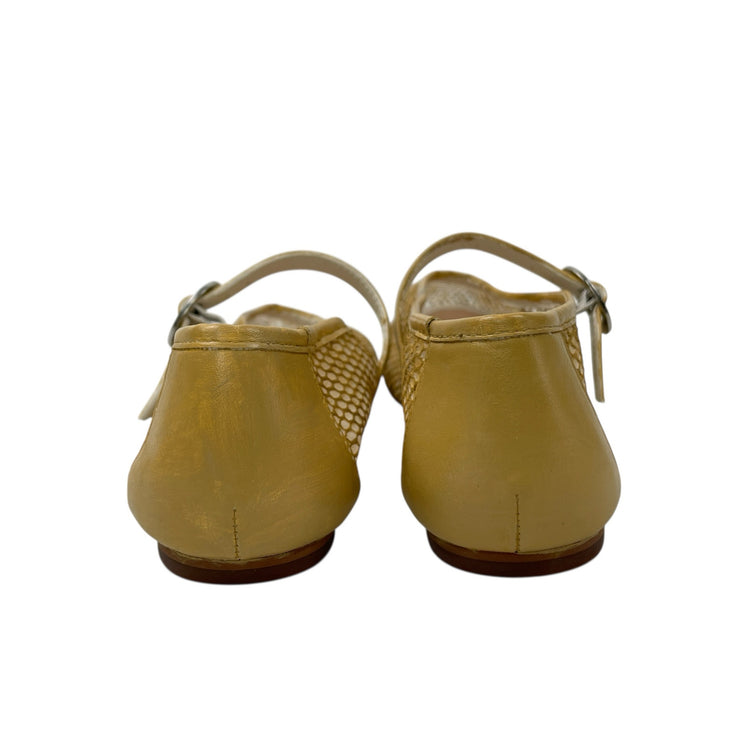 Aldo Gold Fishnet Round Toe Adjustable Buckle Strap Mary Jane Flats Shoes 8.5