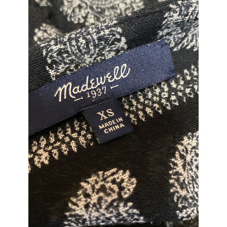 Madewell Moroccan Paisley Black 3/4 Sleeve Bohemian Tunic Peasant Blouse Top XS