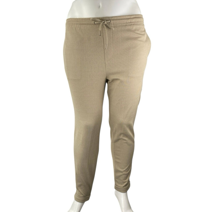 Zara Women's Beige Khaki Tan Drawstring High Rise Tapered Sweat Pants Size XL