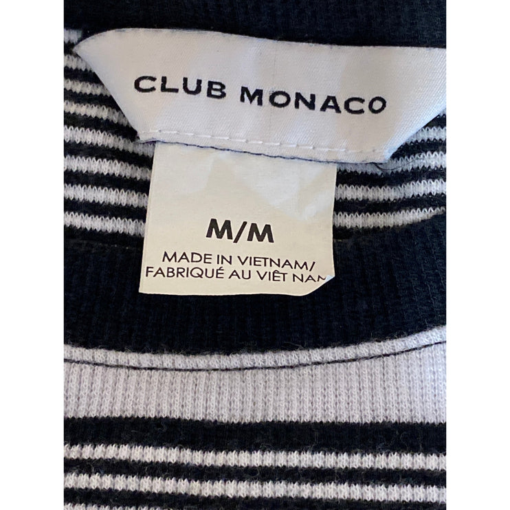 Club Monaco Women's Black Striped Short Sleeve Crew Neck T Shirt Tee Top Size M