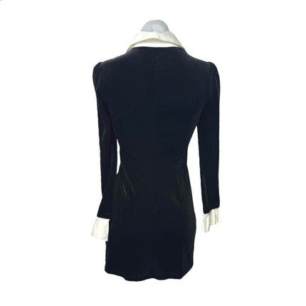 NEW Commense Black Velvet Velour Long Sleeve 1/4 Zip Polo Mini Dress Size XS