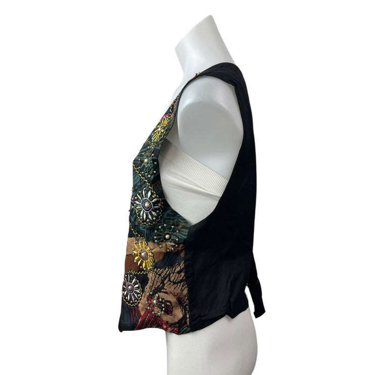 Jane Ashley Women's Multicolor Beaded Embroidered Button Up Vest Jacket Sie M