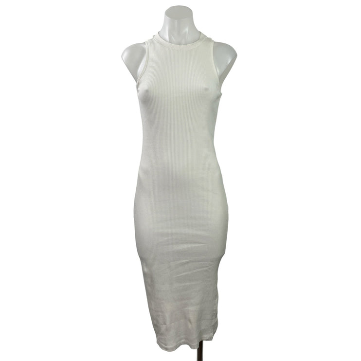 AWARE Vero Moda Womens White Sleeveless Ribbed Knit Tank Midi Bodycon Dress Sz S
