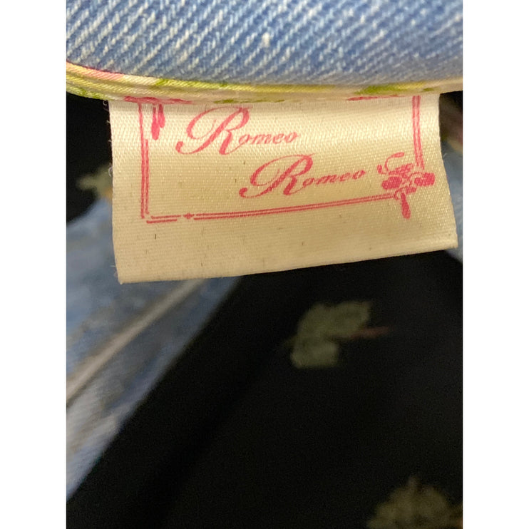Vintage Romeo Black Floral Long Sleeve Denim Jean Button Down Shirt Top Size M
