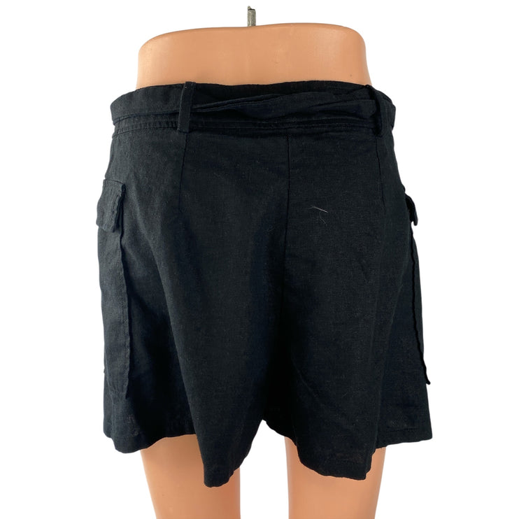 Zara Women's Black Buckle Belted High Rise Mini A-Line Cargo Skort Skirt Size M