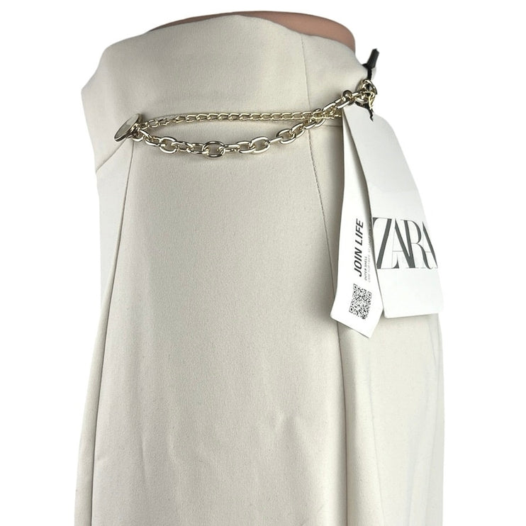 NEW Zara White Metal Chain Detail Front Slit Straight Pencil Maxi Skirt Size S