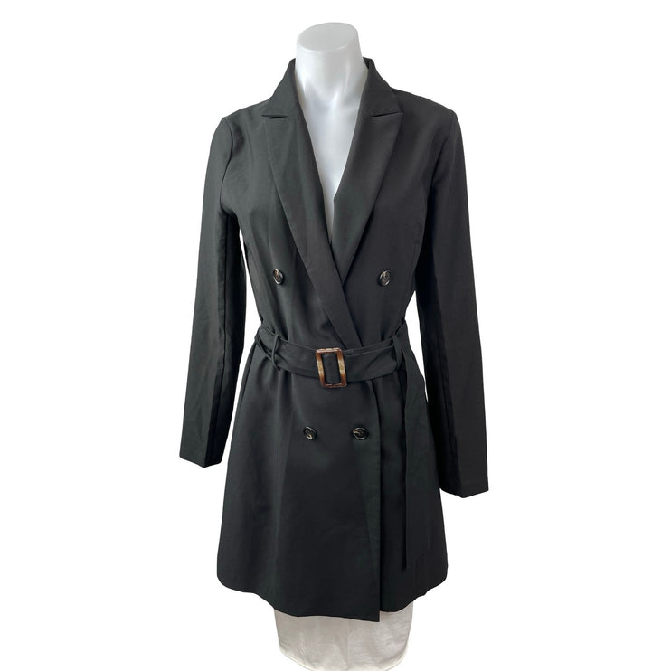 HAVE Women's Black Long Sleeve Double Breasted Belted Trench Coat Jacket Size S