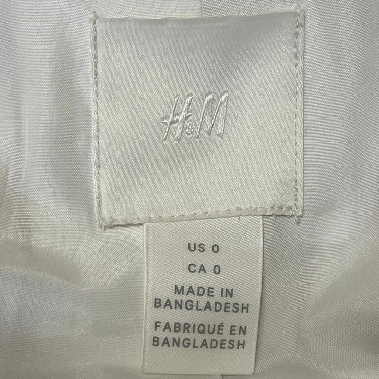 H&M Women's Cream Brown Long Sleeves Striped Single Button Blazer Coat Jacket 0