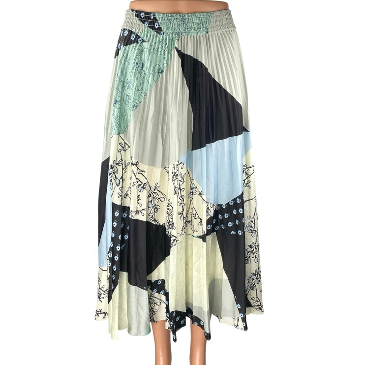 Club Monaco Multicolor Geometric Print Elastic Waist Pleated Maxi A-Line Skirt S