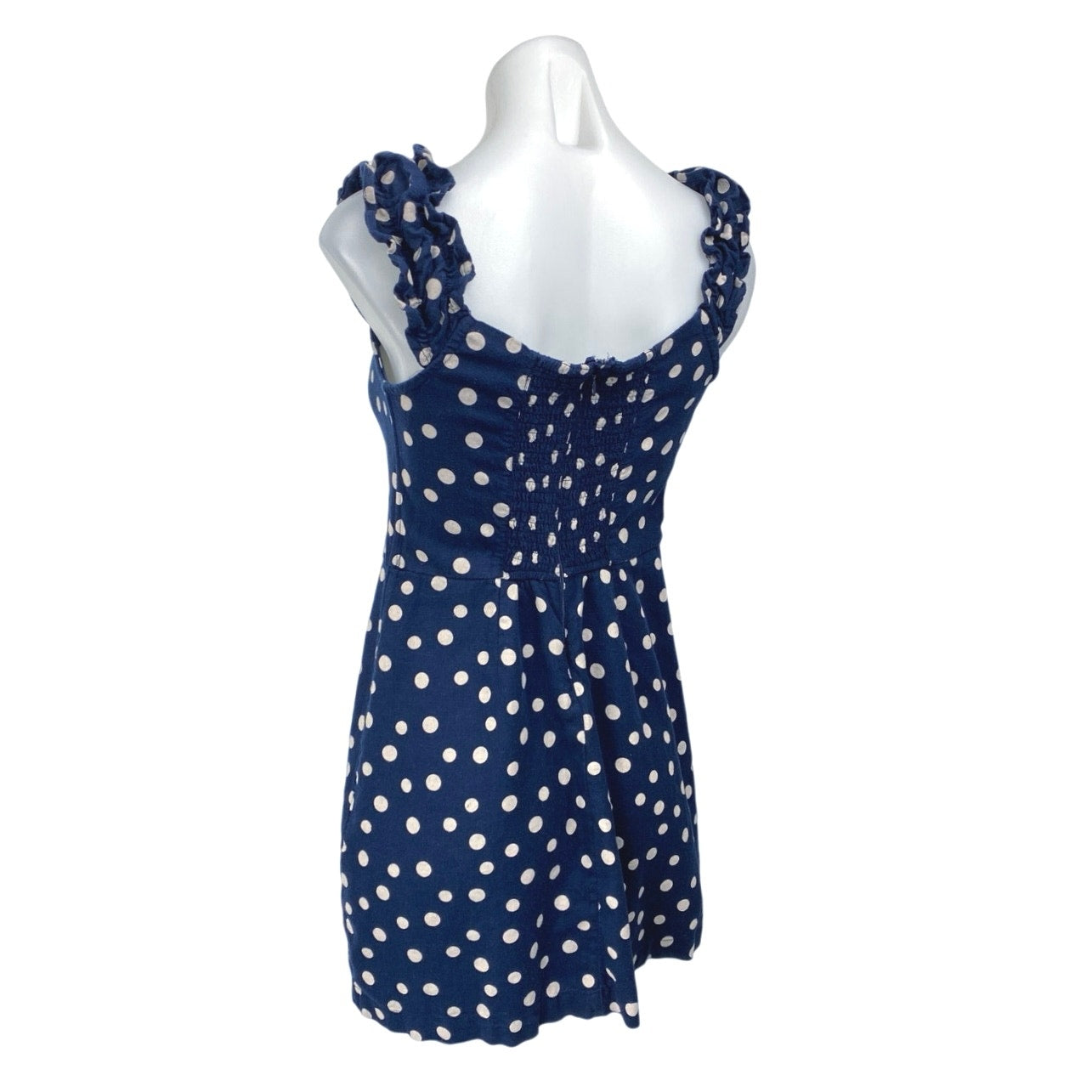 Abercrombie & Fitch Blue White Polka Dots Sleeveless Ruffle Mini Tank – Brie Abercrombie & Fitch Blue White Polka Dots Sleeveless Ruffle Mini Tank – Brie
