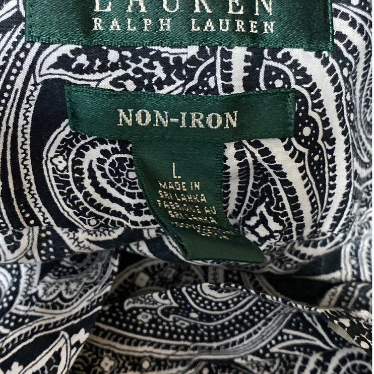 Lauren Ralph Womens Black Paisley Floral Long Sleeve Button Down Up Shirt Top L