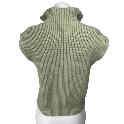 Elan Women's Green Short Sleeve Ribbed Knit 1/4 Zip Turtleneck Sweater Top Sz M
