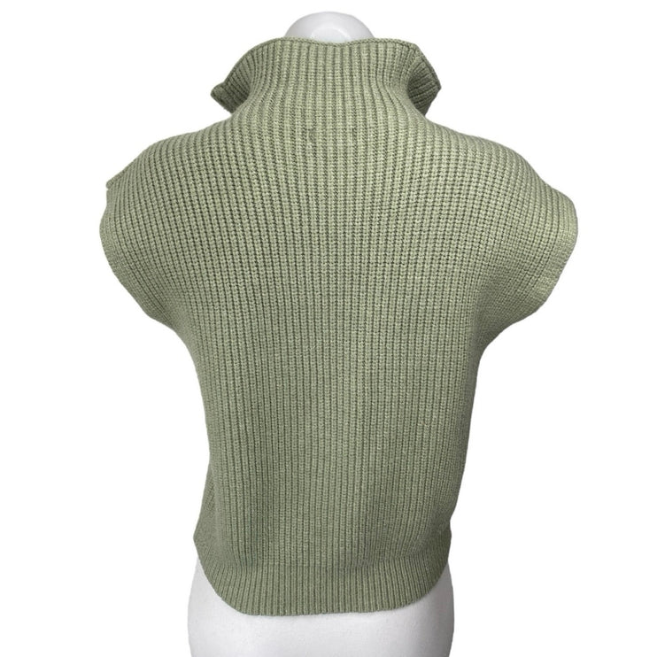 Elan Women's Green Short Sleeve Ribbed Knit 1/4 Zip Turtleneck Sweater Top Sz M