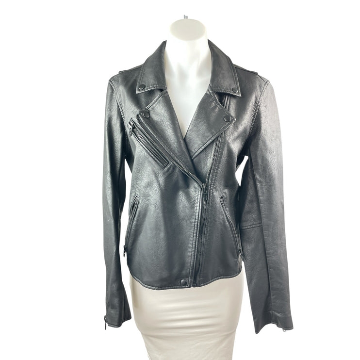 BlankNYC Black Faux Leather Vegan Long Sleeve Motorcycle Biker Coat Jacket Sz M
