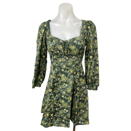 J.Crew Green Floral Long Sleeve Square Neck Mini Fit & Flare A-Line Dress Size 2