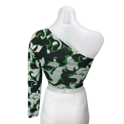 Zara Green Multicolor One Shoulder Ring Abstract Long Sleeve Crop Top Size S