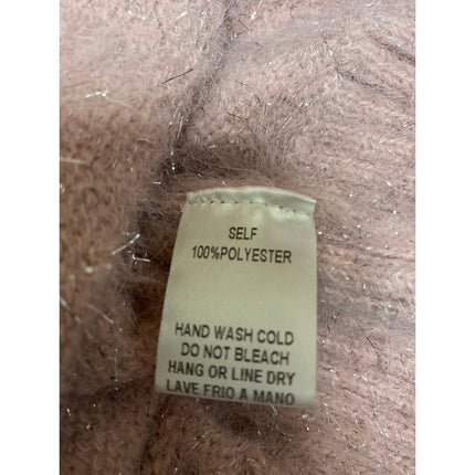 Easel Pink Metallic Knit Pullover Long Sleeve Boat Neck Mini Sweater Dress Sz S