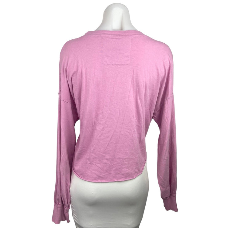 Free People Pink Balloon Long Sleeve Boxy Crew Neck Sweatshirt Top Size S