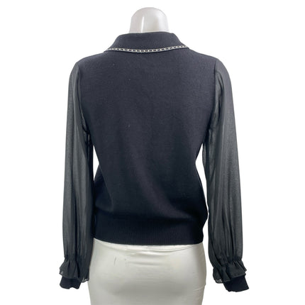 J.ING Women's Black Mesh Long Sleeve Collared Button Up Cardigan Sweater Size OS