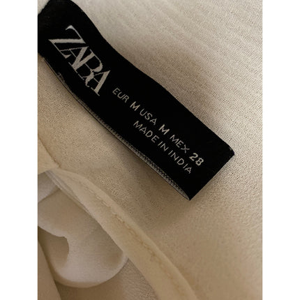 Zara Women's White Sleeveless Tie Plisse V Neck Peplum Tank Blouse Top Size M