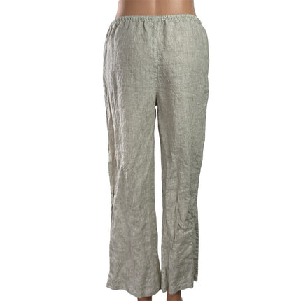 Brandy Melville 100% Linen Green Striped Dawstring Wide Leg Trousers Pants Sz S