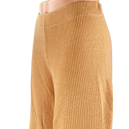 Brave Soul Women's Brown Knit High Rise Palazzo Flare Wide Leg Trousers Pants M