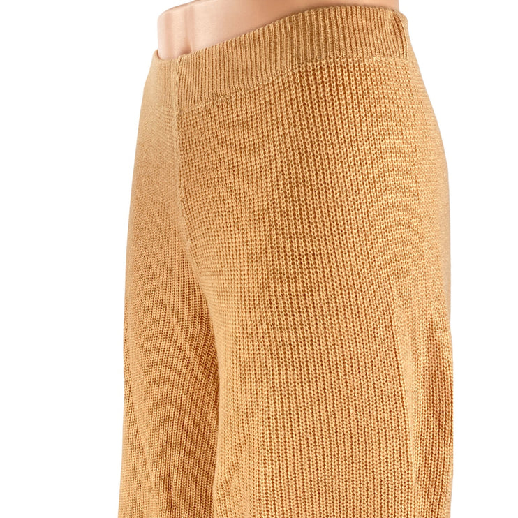 Brave Soul Women's Brown Knit High Rise Palazzo Flare Wide Leg Trousers Pants M