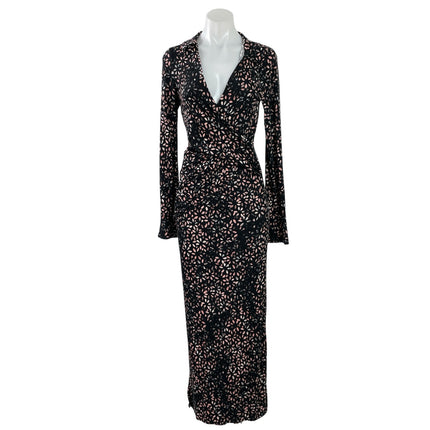 Free People Shayla Floral Deep V Neck Long Sleeve Slit Wrap Maxi Dress Size S