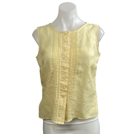 Liz Claiborne 100% Linen Women's Yellow Pleated Sleeveless Tank Blouse Top Sz 4