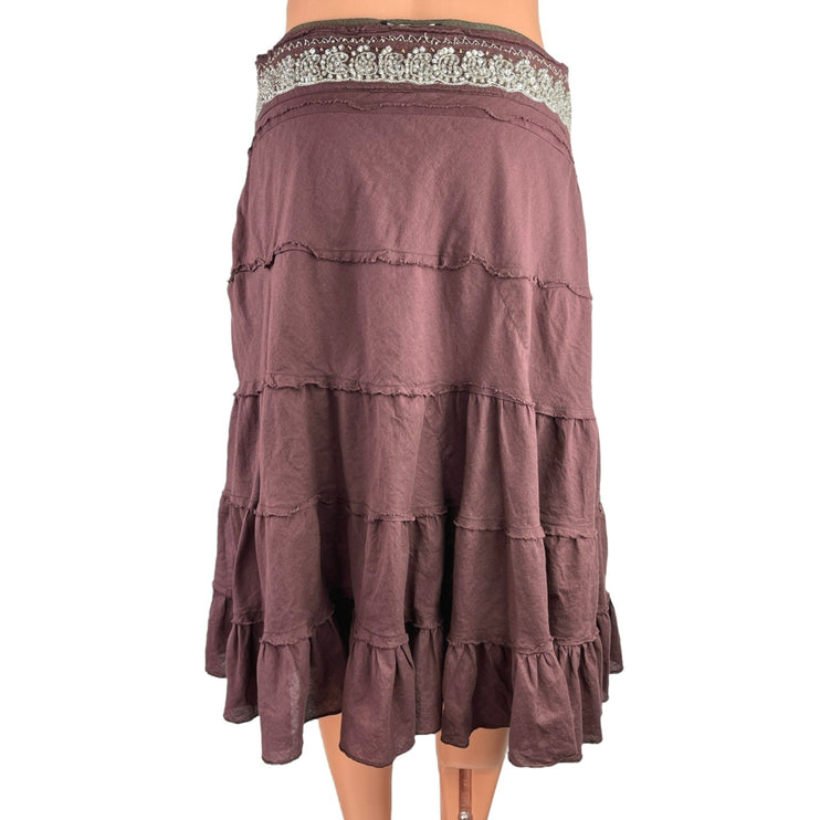 Vintage Dimri Purple Ruffle Tiered Rhinestone Peasant Boho Midi ALine Skirt Sz M