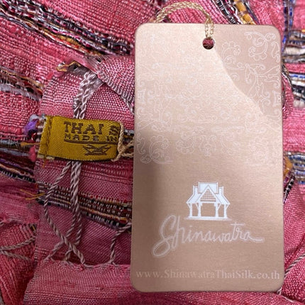 NEW Shinawatra Red Multicolor Striped 100% Silk Fringe Shawl Wrap Scarf OS