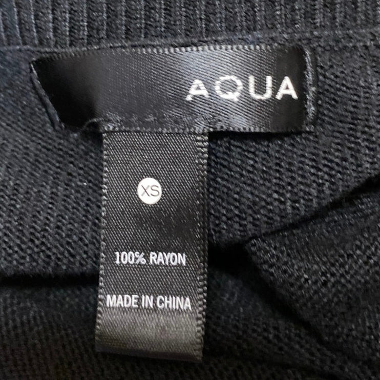 Aqua Women's Black V-neck Long Sleeve Knit Pullover Sweatshirt Sweater Top Sz XS