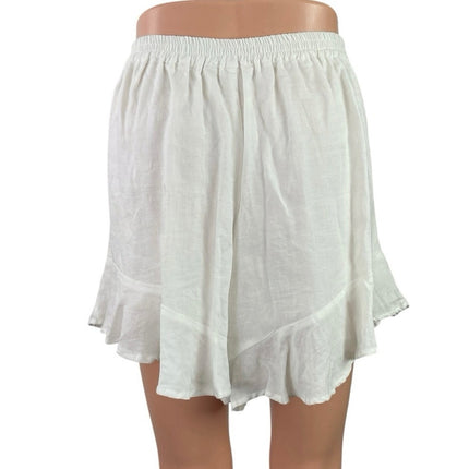 Olivaceous White Linen Cowrie Shell Drawstring Ruffle Wide Leg  Summer Shorts L