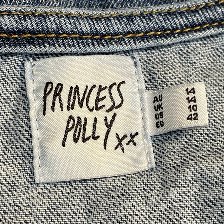 Princess Polly Burrows Medium Blue Wash V Neck Sleeveless Crop Denim Vest Top 10