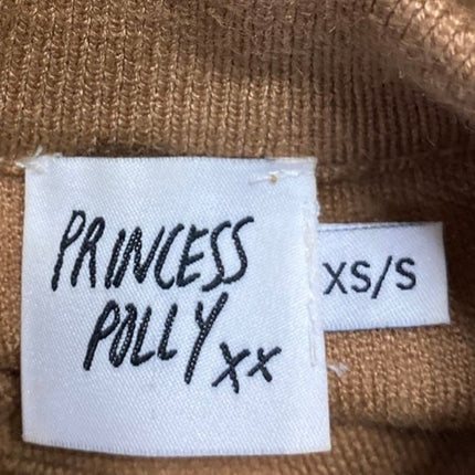 Princess Polly Tan Ribbed Knit Short Sleeve Mock Neck Sweater Crop Top Size XS/S
