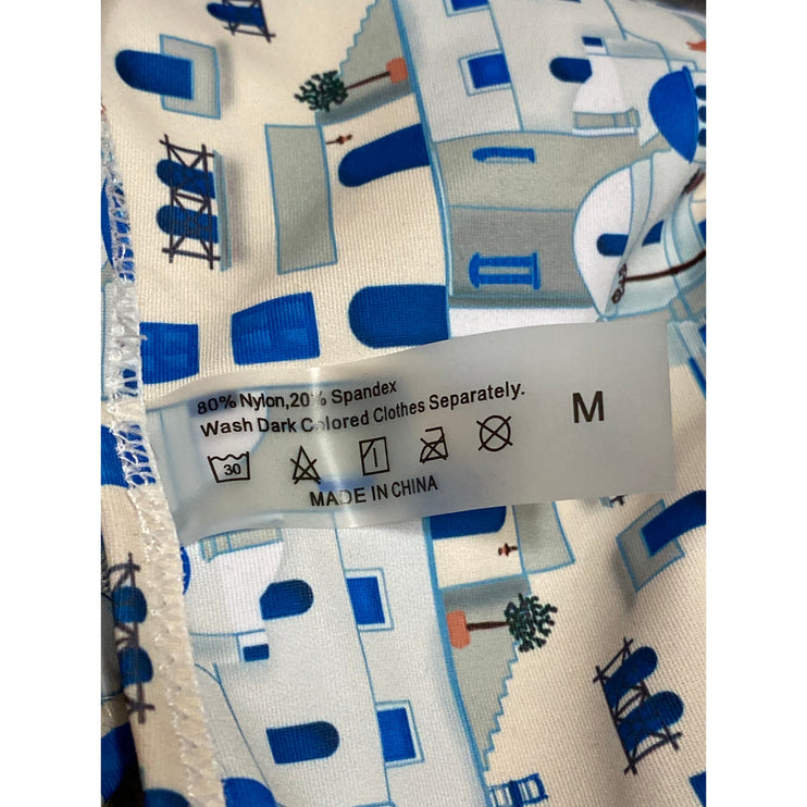 NEW Jimmi Blue Santorini Graphic Print Halter Cover Up Two Piece Bikini Set Sz M