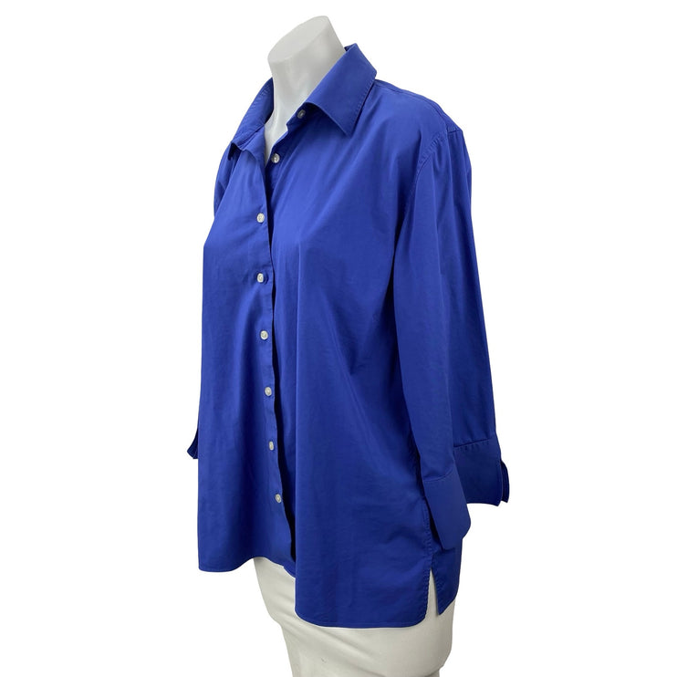 Lands' End Women's Cobalt Blue Long Sleeve Button Down Blouse Shirt Top Size 16