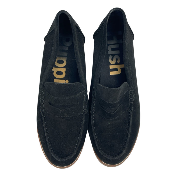 Hush Puppies Lucy Black Suede Almond Toe Slip On Penny Loafers Flats Size 8