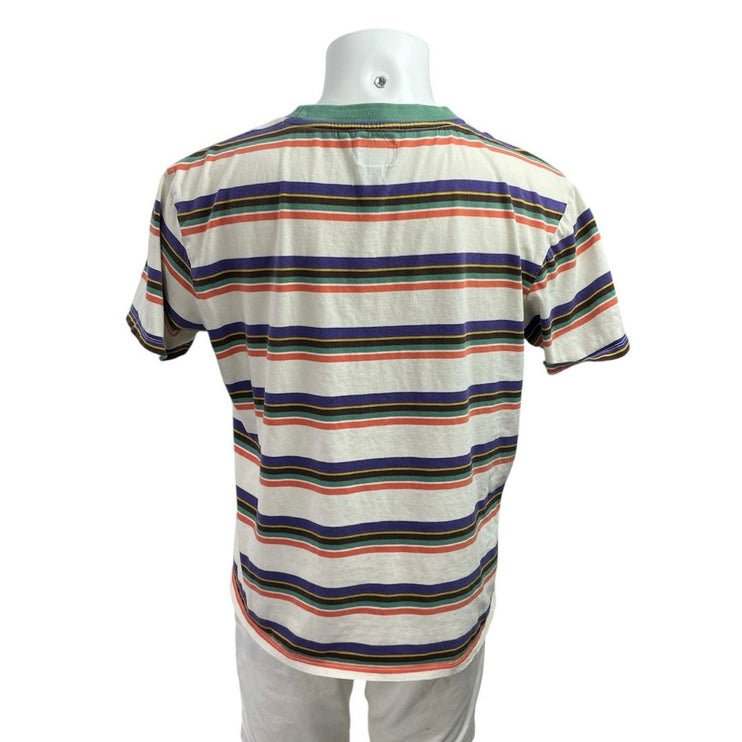 Guess Men's Multicolor Striped Short Sleeve Logo Crewneck Embroidered Tee Size M