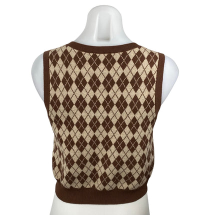 Aritzia Sunday Best Women's Brown Wool Argyle Sleeveless Sweater Vest Top Size S