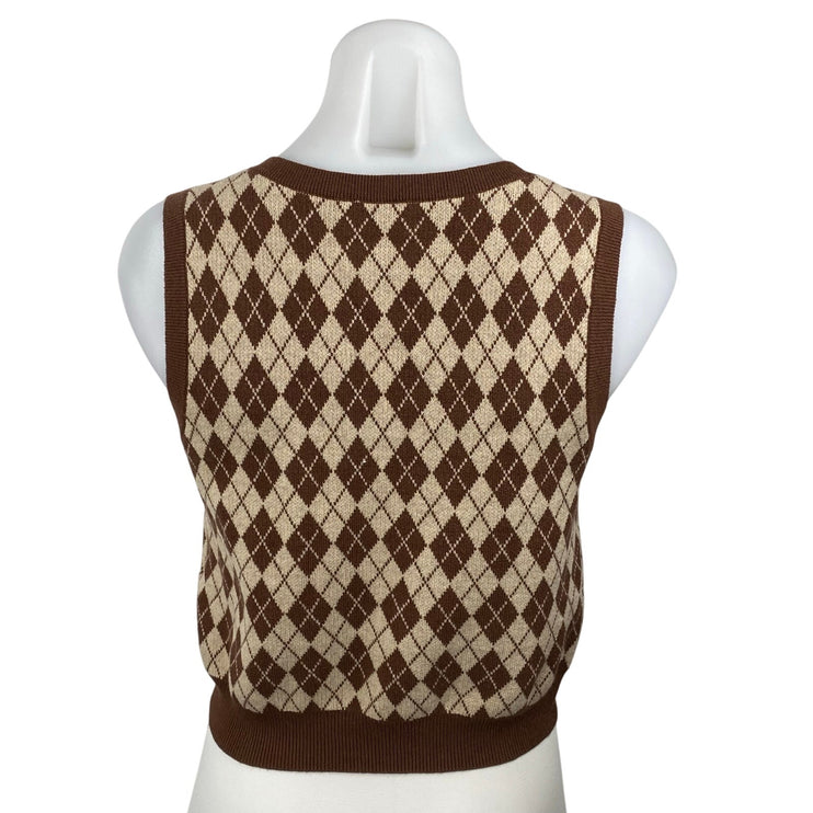 Aritzia Sunday Best Women's Brown Wool Argyle Sleeveless Sweater Vest Top Size S