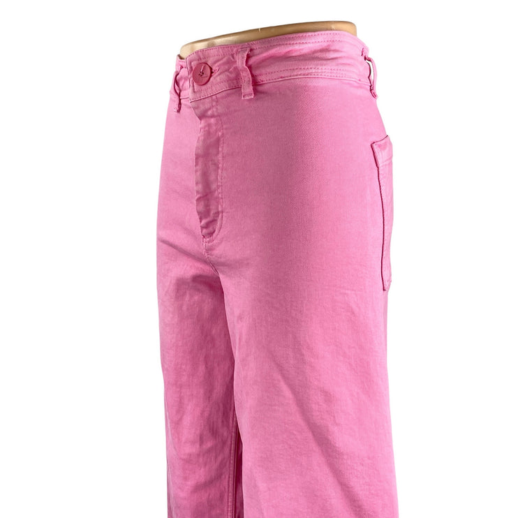 Zara The Marine Straight Womens Pink Raw Frayed Hem Wide Leg Denim Jeans Pants 4