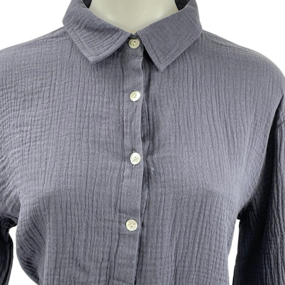 Princess Polly Women's Navy Blue Crinkle Long Sleeve Button Down Shirt –  Brie