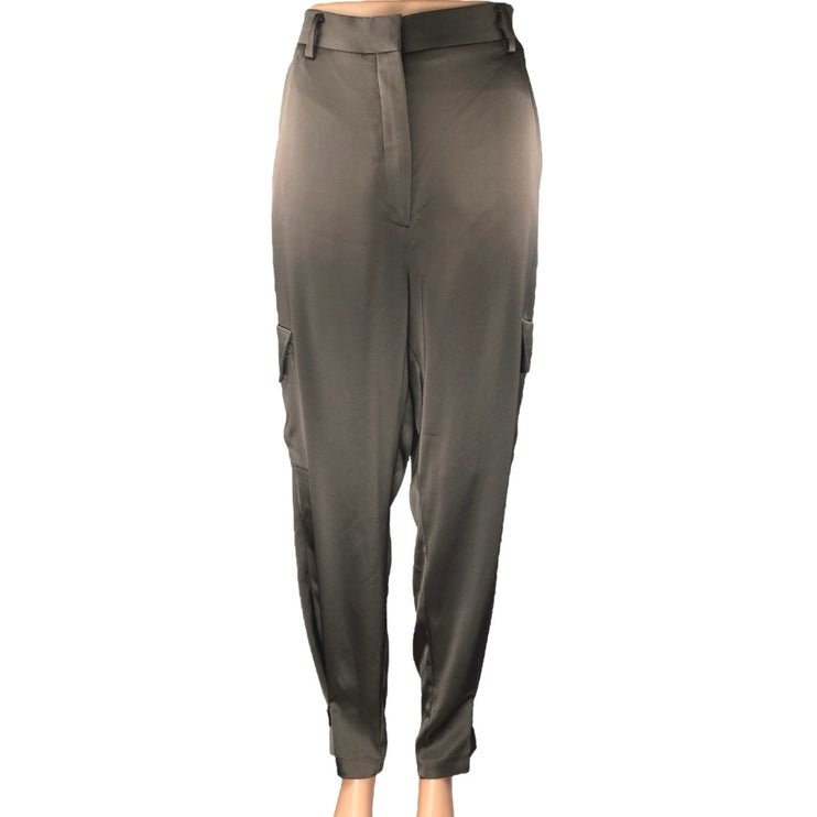 Aritzia Babaton Brown Silk Satin High Rise Tapered Barrel Trousers Pants Size 12