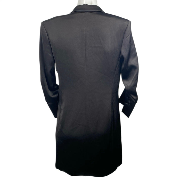 Halston Black Satin Double Breasted Ruched 3/4 Sleeve Blaxzr Coat Jacket Top XS