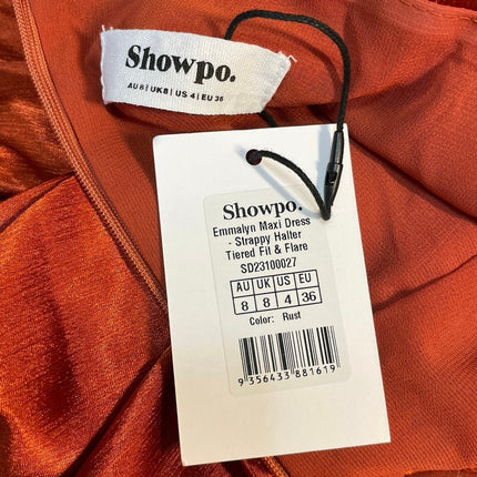 NEW Showpo Emmalyn Burnt Orange Strappy Halter Fit & Flare Maxi Dress Size 4