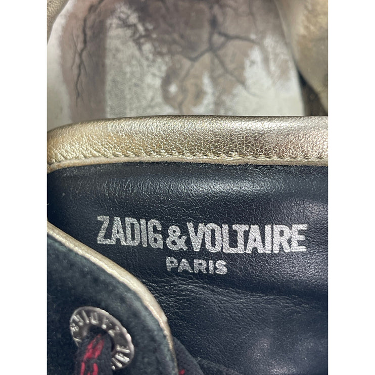 Zadig & Voltaire Black Leather Studded Lace Up Round Toe Sneakers Shoes Size 8.5
