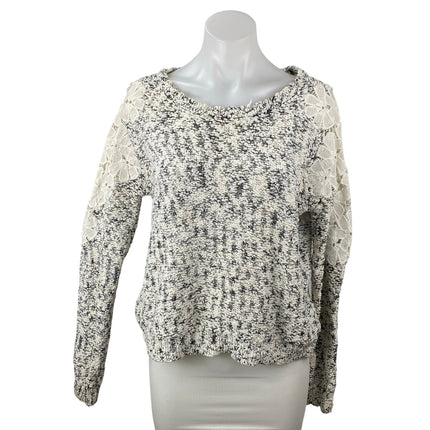 Paper Women's Black White Floral Lace Trim Long Sleeve Sweatshirt Sweater Top M
